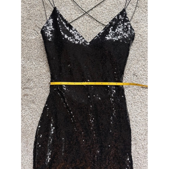 B Darlin Black Sequin Mini Dress Crisscross Back Size M - Picture 3 of 7